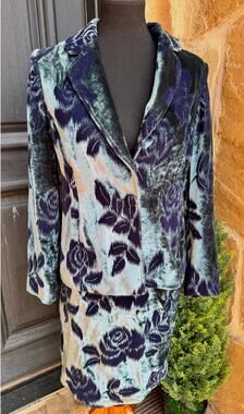 💫 Rare St. John Couture Velvet Suit – Navy & Silver Teal – Jacket 8 / Skirt 10